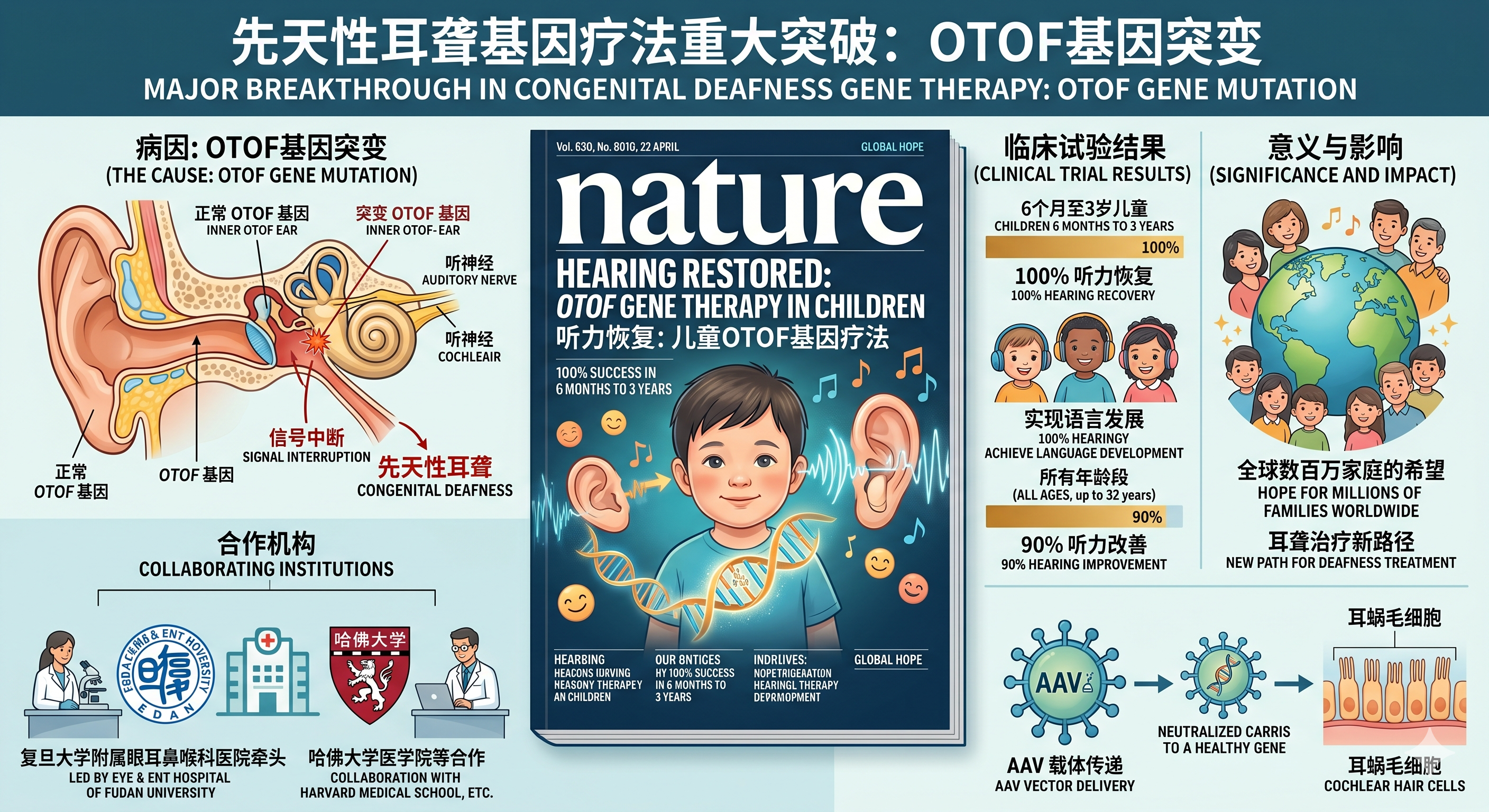 中国科学家基因疗法突破：先天性耳聋患者重获听力，幼童有效率达100%