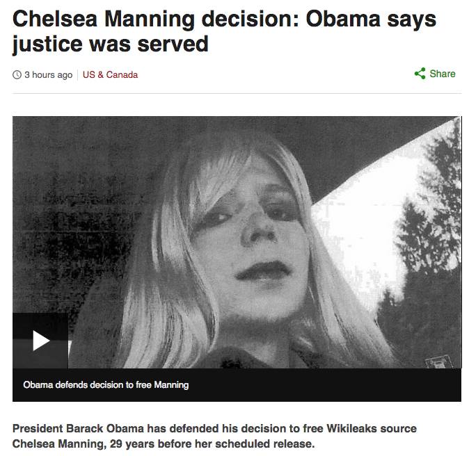 图姐 | 奥巴马大赦维基解密泄密者曼宁／一男子自焚抗议川普当选总统