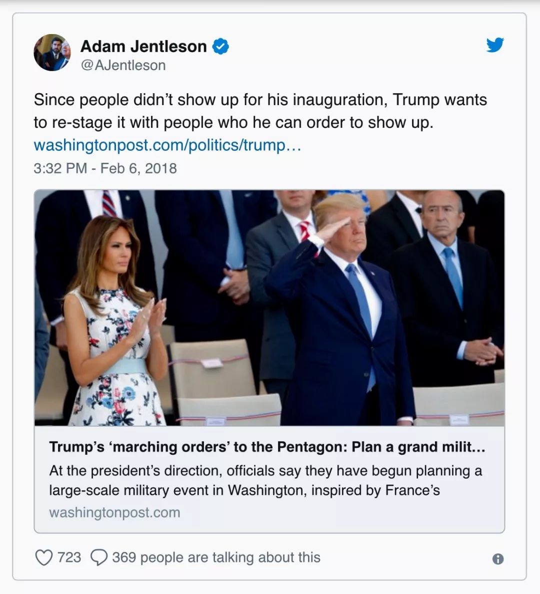 川普总统要“法式阅兵”,美国网民的脑洞又关不住了! 川普总统要“法式阅兵”,美国网民的脑洞又关不住了!