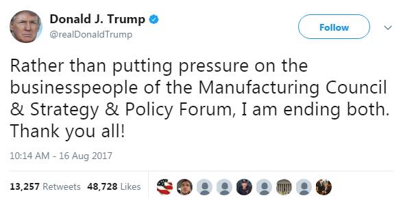 图姐 | 川普在抗议声中灰溜溜关闭“制造业顾问委员会”