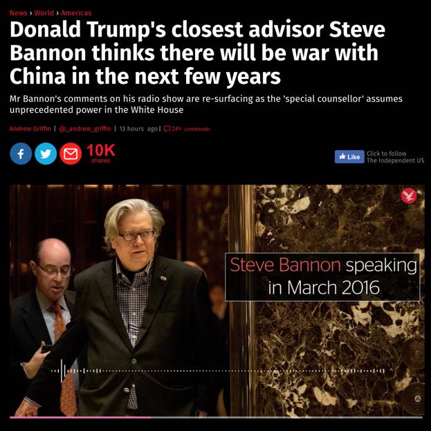 图姐 | 川普首席战略官称中美南海必有一战/教育部长提名遇阻/议员提案要在国家公园开采石油/美国医院强烈反对禁穆令