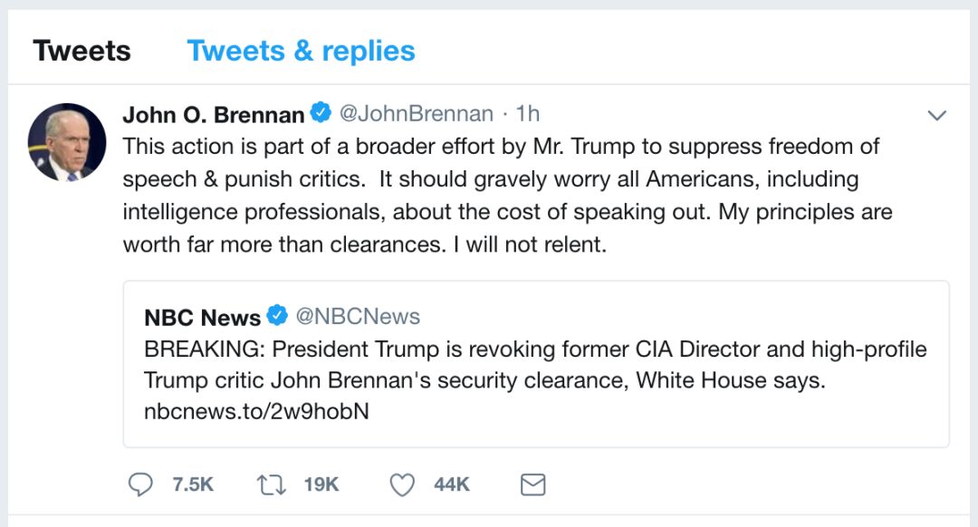 我不会屈服——被撤销机密许可的前CIA局长Brennan这样回应 | 图姐